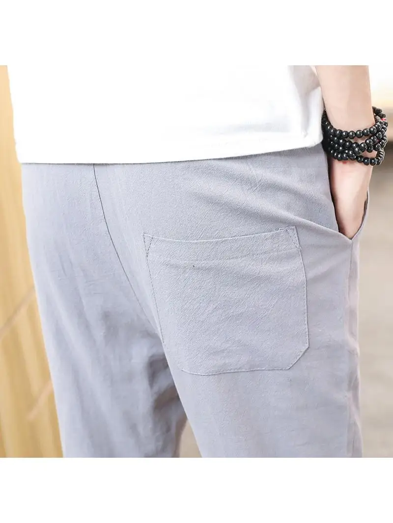 Pantaloni casual da uomo in cotone e lino slim fit Coreano Sle Student Faion Summer Nove punti Pantaloni per il tempo libero da uomo con piede piccolo
