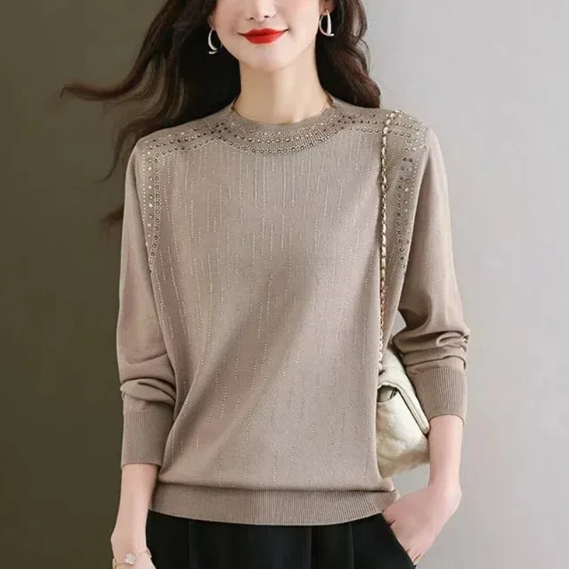 Mantianxing Fashion Loose Knitted Women\'s 2024 New Spliced Autumn Splicing Head O-Neck Fashion Solid Loose Casual Sweater Tops