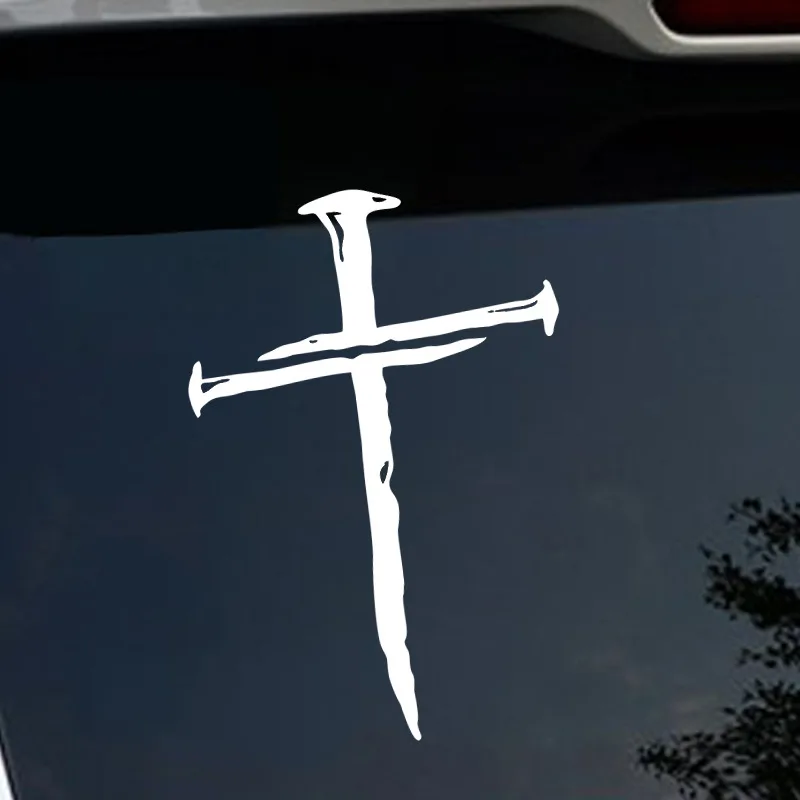 Adesivo in vinile con tre chiodi e croce, per finestrino dell'auto, paraurti, porta, decorazione, adesivi cristiani, telefono portatile, bottiglia d'acqua, tazza