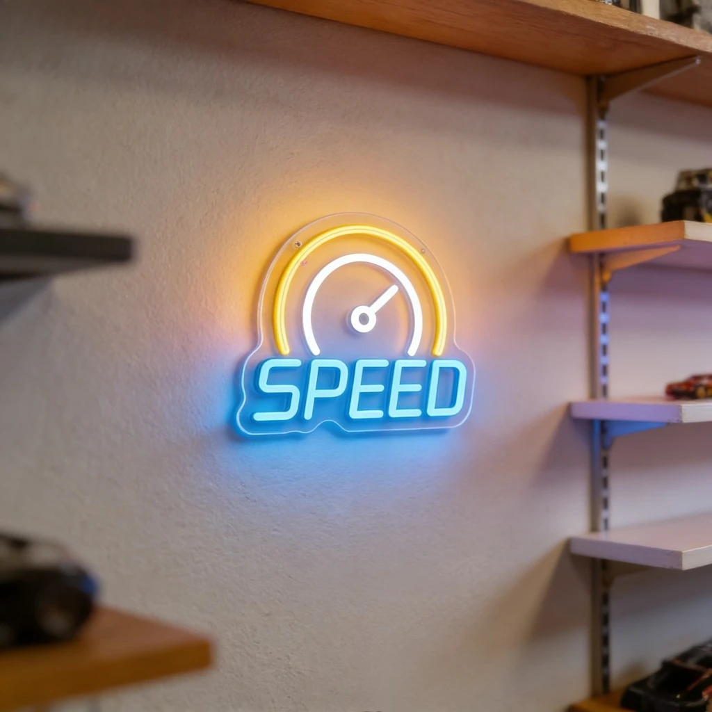 SPEED Neon Light Sign USB Power Dimmable Neon Sign Racing Wall Decor for Boys Room Gaming Room Racing Themed Bedroom Man Cave