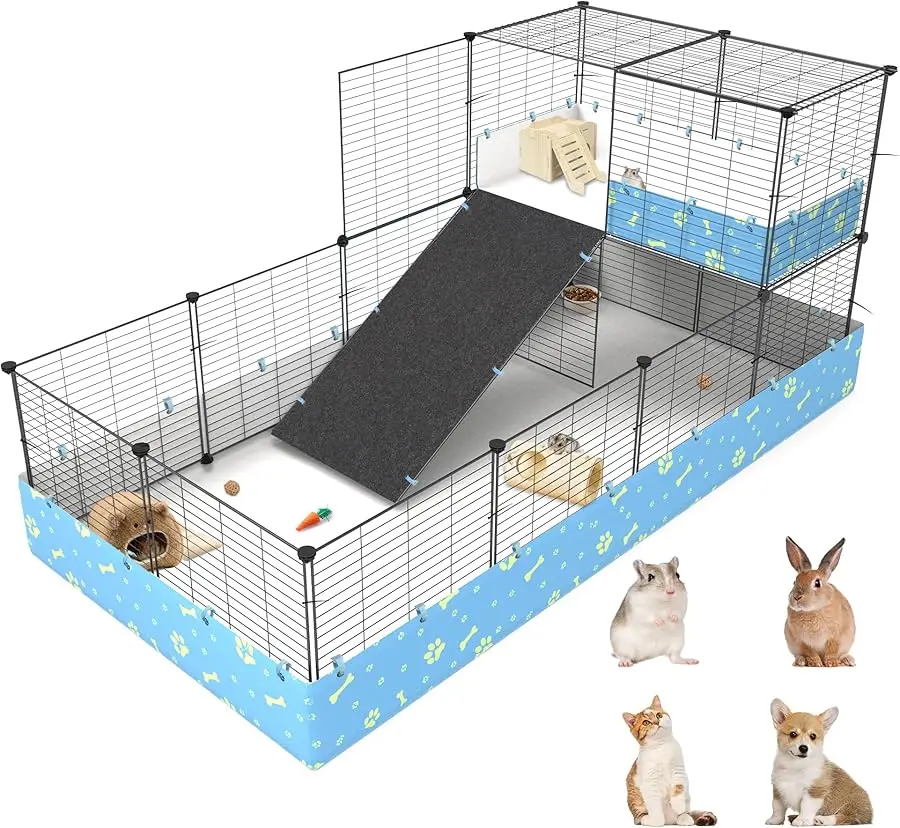 

2-Story Guinea Pig Cages with Tarp, Large C&C Loft Cage for Rabbit Bunny Puppy Small Animal Indoor Dog Playpen Pet Exercise Encl
