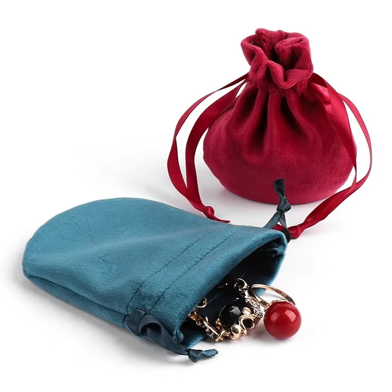 

10x13cm Mini Velvet Drawstring Bags Round Bottom Earrings Jewelry Packaging Pouch Portable Small Wedding Party Gift Cloth Bag