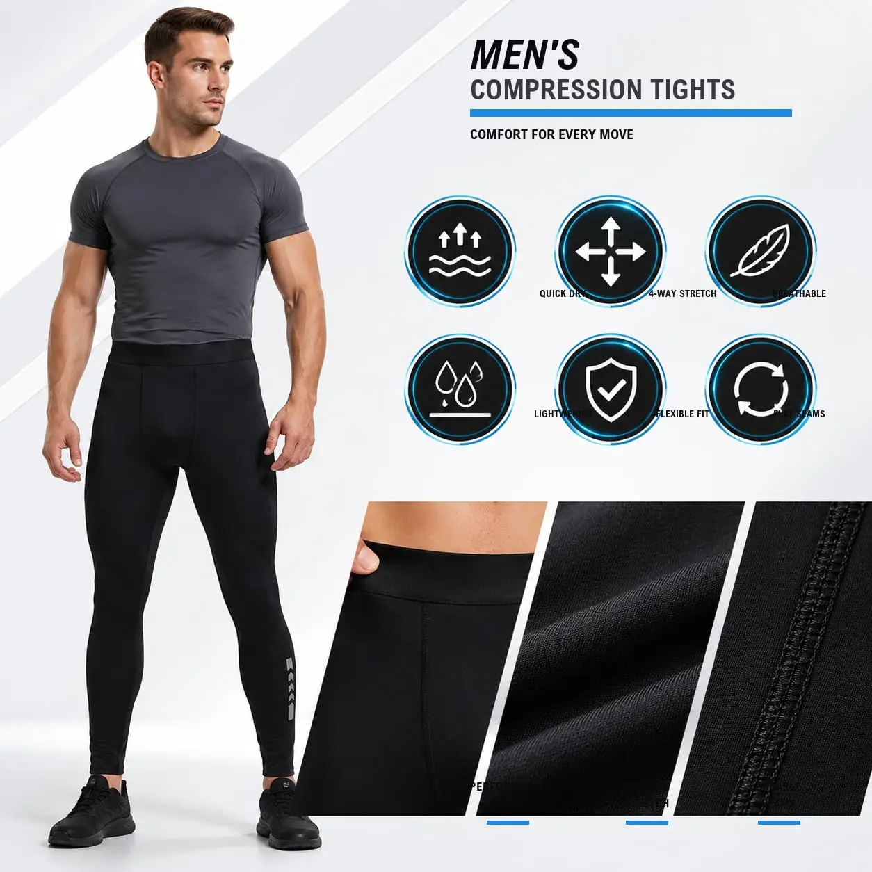 1/2/5 Pcs Men's Ice Silk Compression Leggings Quick Dry High Stretch Sun Protection Running Basketball Gym Training Tights image 4