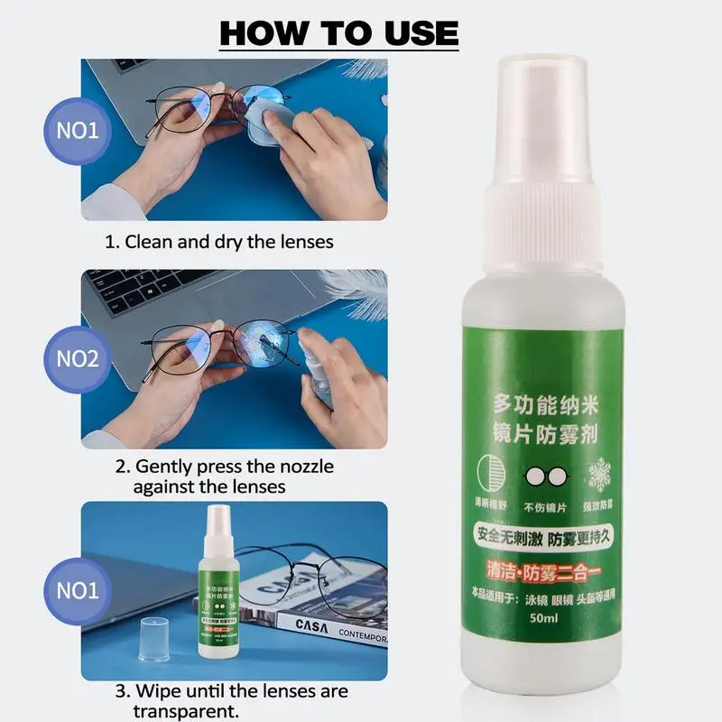 Anti Fog Spray 50ml Lens Cleaner Spray Anti-Fog Agent Clear Sight Defogger Spray With Long Lasting Effect For Glasses Camera