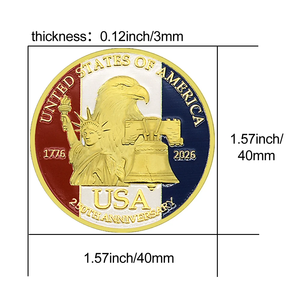 الولايات المتحدة 1776-2026 الولايات المتحدة الأمريكية 250th الذكرى التذكارية عملة الحرية جرس تمثال الحرية مشاة البحرية الاستقلال هدية تذكارية