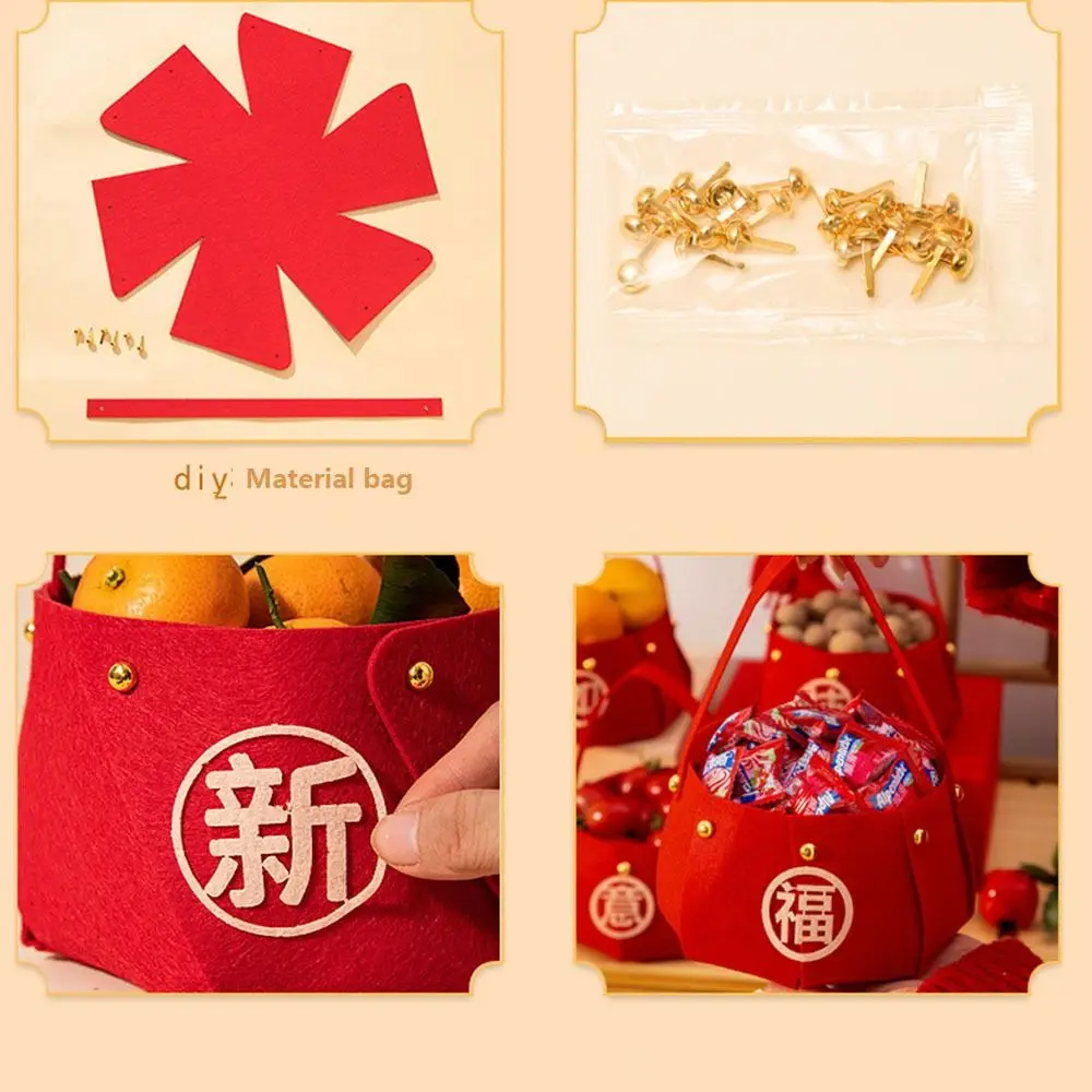 Thickened New Year Handheld Fruit Basket Red Large -capacity Candy Storage Bag Felt Chinese Style Gift Bags Year of the Snake