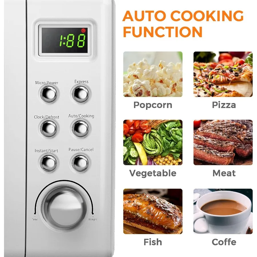 レトロデザイン小型卓上電子レンジ（0.7立方フィート） ft. 容量と700Wの出力、Ef向けの8つのプリセット調理オプションを搭載