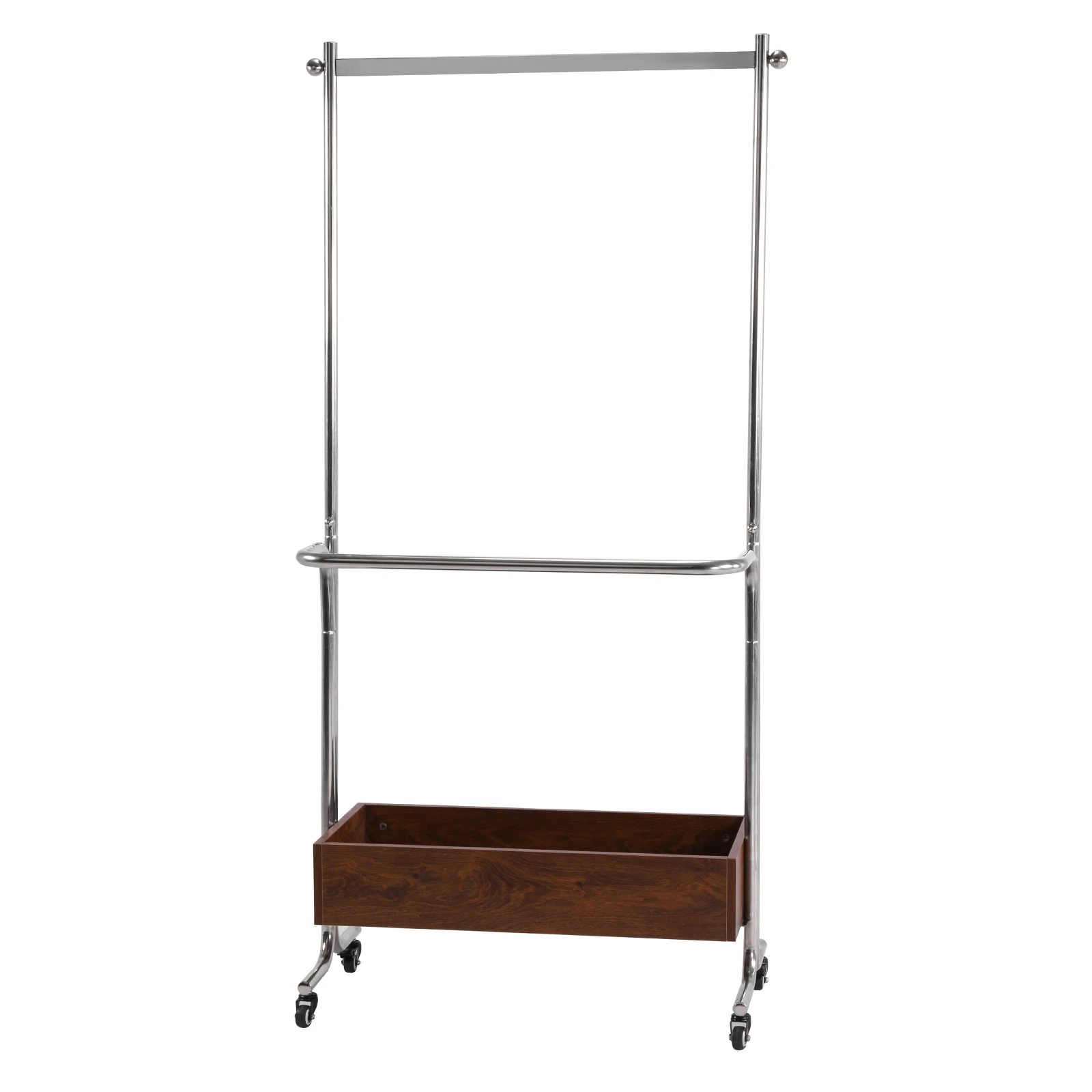 

Small Clothes Rack with Wheels Vertical Hanging Clothes Rack With Wooden Storage Box for Hanging Clothes Garment Wallets Hats