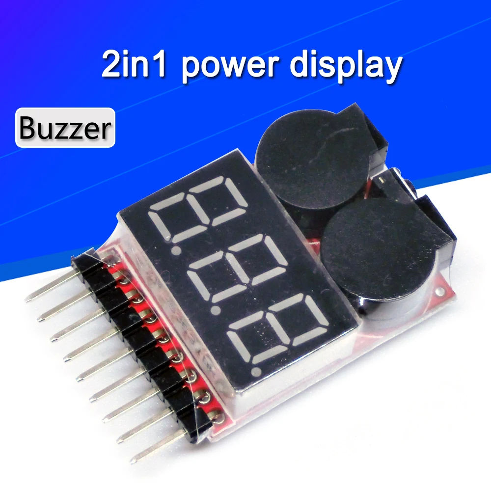 Für 1S/2S/3S/4S/5S/6S/7S/8S Niederspannungs-Summer-Alarm LiPo-Akku-Spannungsanzeige-Tester 3,7V 7,4V 11,1V
