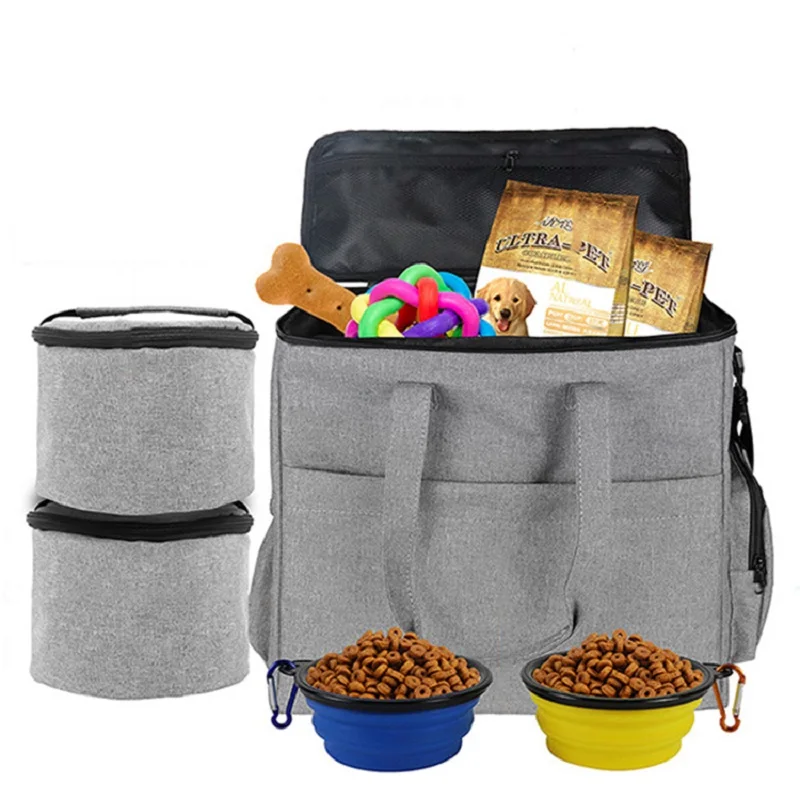 Dog Travel Bag Pet Traveling Camping Set with 2 Food Storage Containers 2x Puppy Feeding Collapsible Water Bowls Dog Accessories