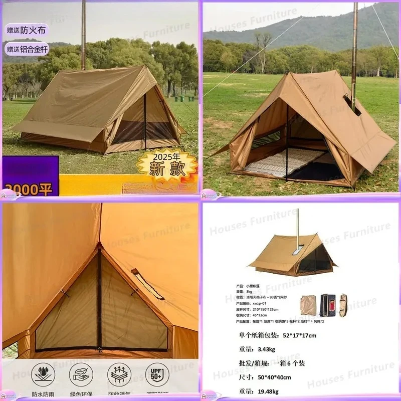 For 4 Season Outdoor Camping Tent Double Layer Aluminum Pole Waterproof Shelter 3kg Sunset Yellow Car Roof Top Tent Auto