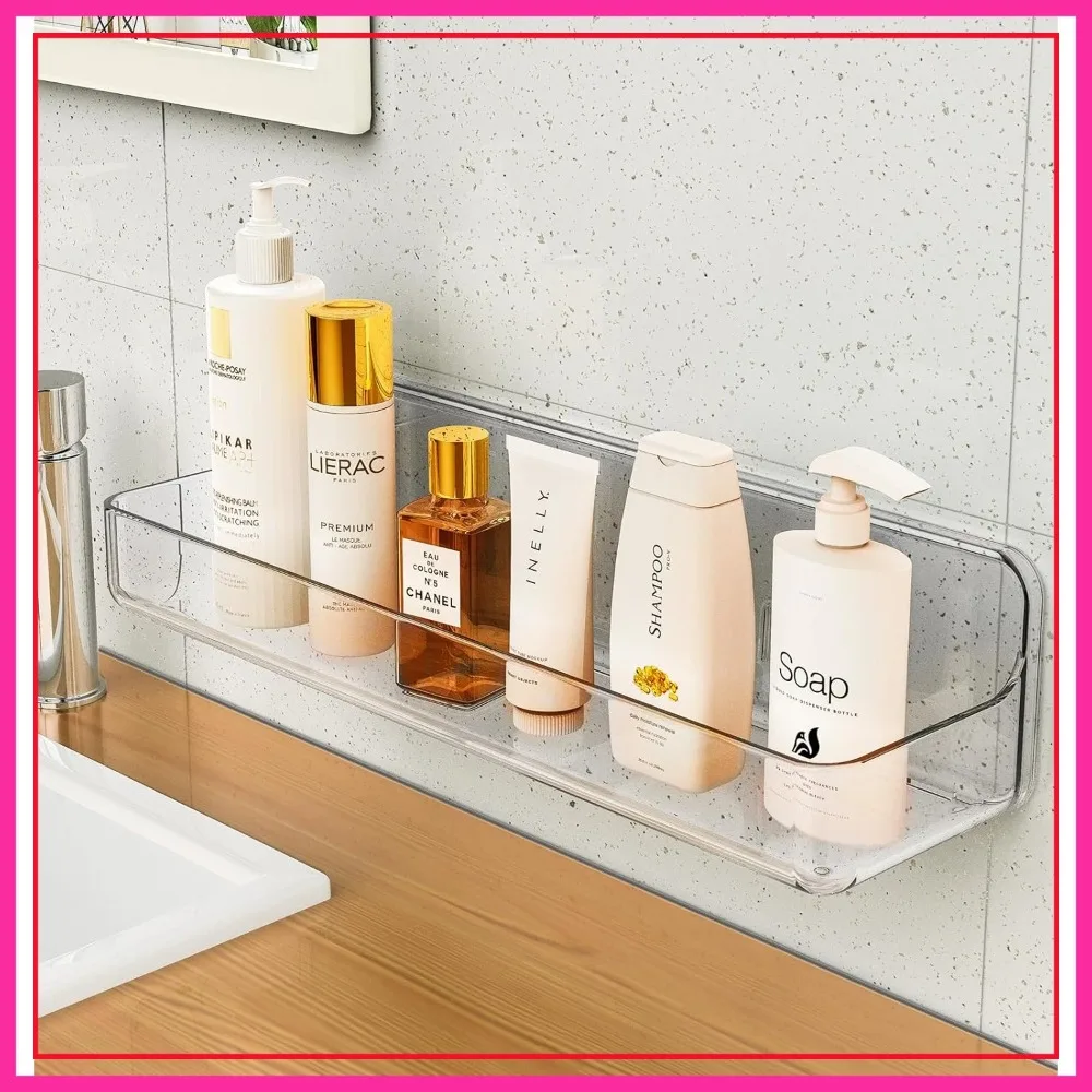 

Adhesive Clear Acrylic Shower Shelves, No Drilling Bathroom Caddy Organizer, Transparent Wall Mount Storage
