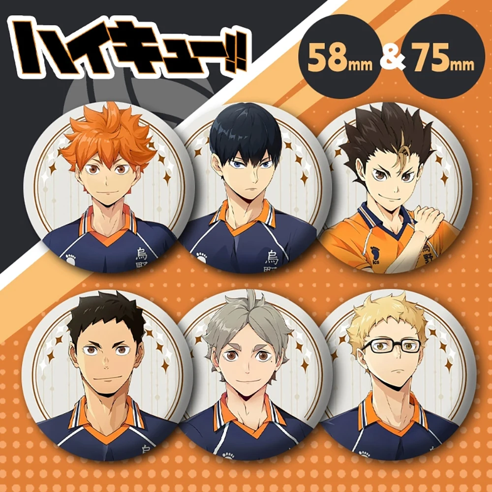 

58/75mm Anime Haikyuu Tinplate Badge Hinata Shoyo Tobio Kageyama Daichi Sawamura Anime Peripheral Backpack Decorations Gift Toy