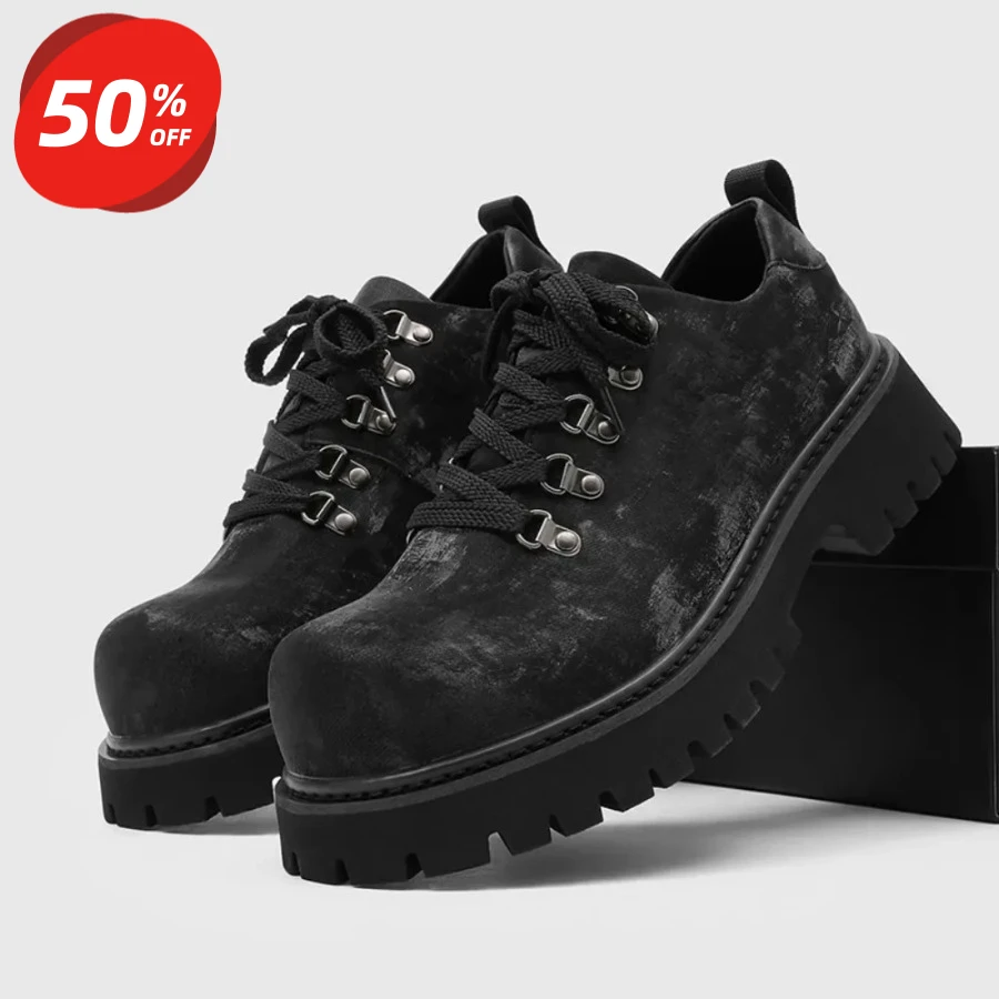 

Men's Distressed Denim Derby Shoes Chunky Grunge Platform Boots Avant-Garde Bulky Toe Niche Streetwear Footwear for Trendy Youth
