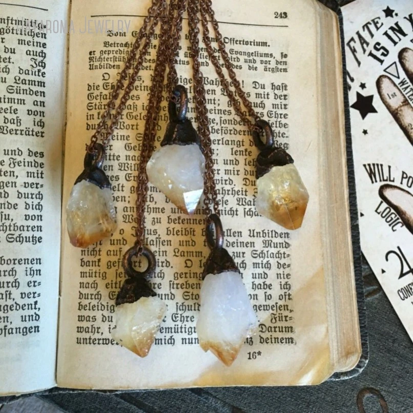 10Pcs Raw Citrine Small Crystal Necklace Yellow Raw Citrine Pendant Healing Crystals Rough Crystal Necklace Gift