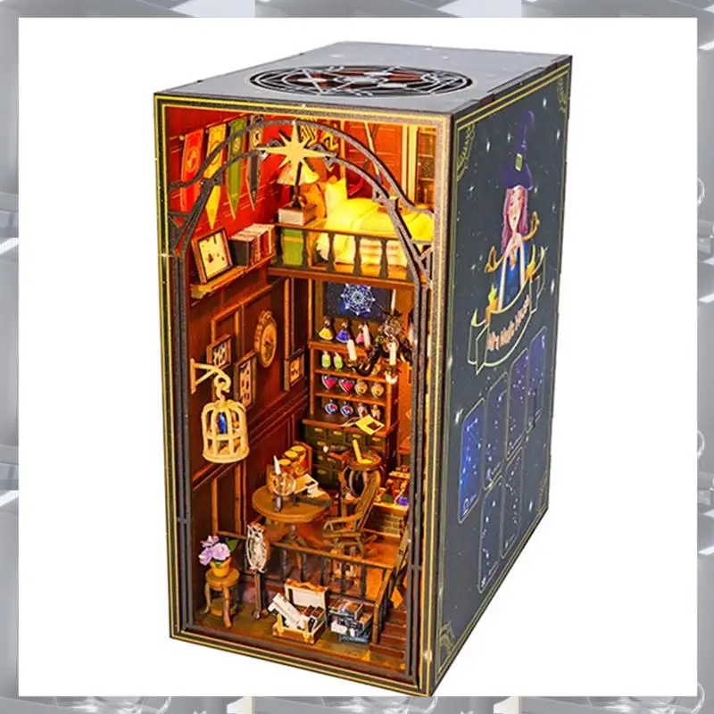 A84F-DIY ブックコーナーキット木造住宅 3D パズル組立モデル建設本棚インサート装飾