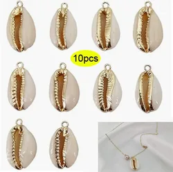 10PCS Silver & Golden Natural Shell Pendants Sea Shell Connectors Beach Seashells Cowrie Shell Charms for Jewelry Making