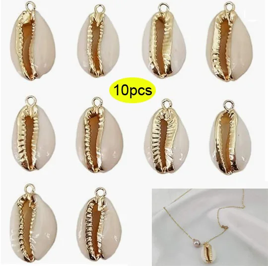 10 SZTUK srebrnych i złotych wisiorków z naturalnych muszli Złącza muszli morskich Muszle plażowe Cowrie Shell Charms do tworzenia biżuterii