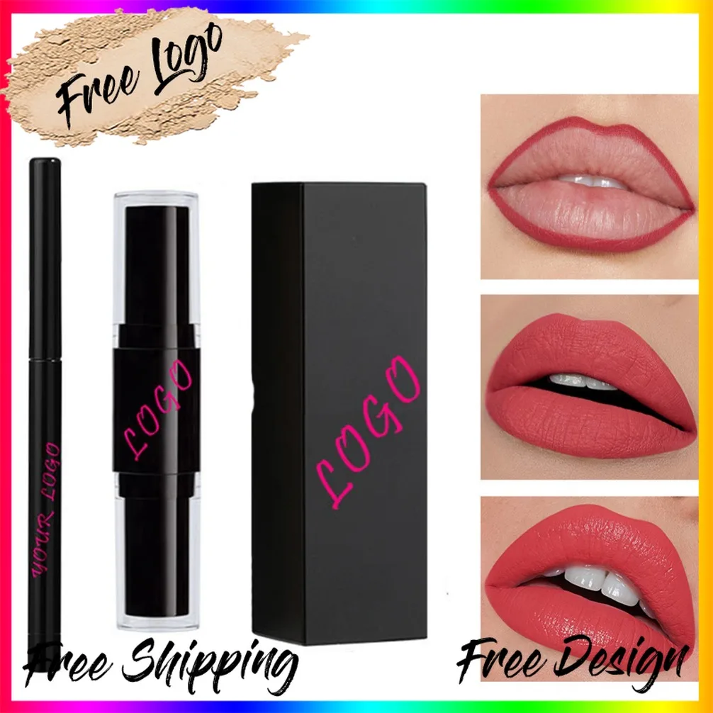 両端リップスティック＆ライナーセット ヴィーガンメイクアップ 卸売 プライベートラベル カスタムロゴ 長持ちマット仕上げ 韓国リップスティック