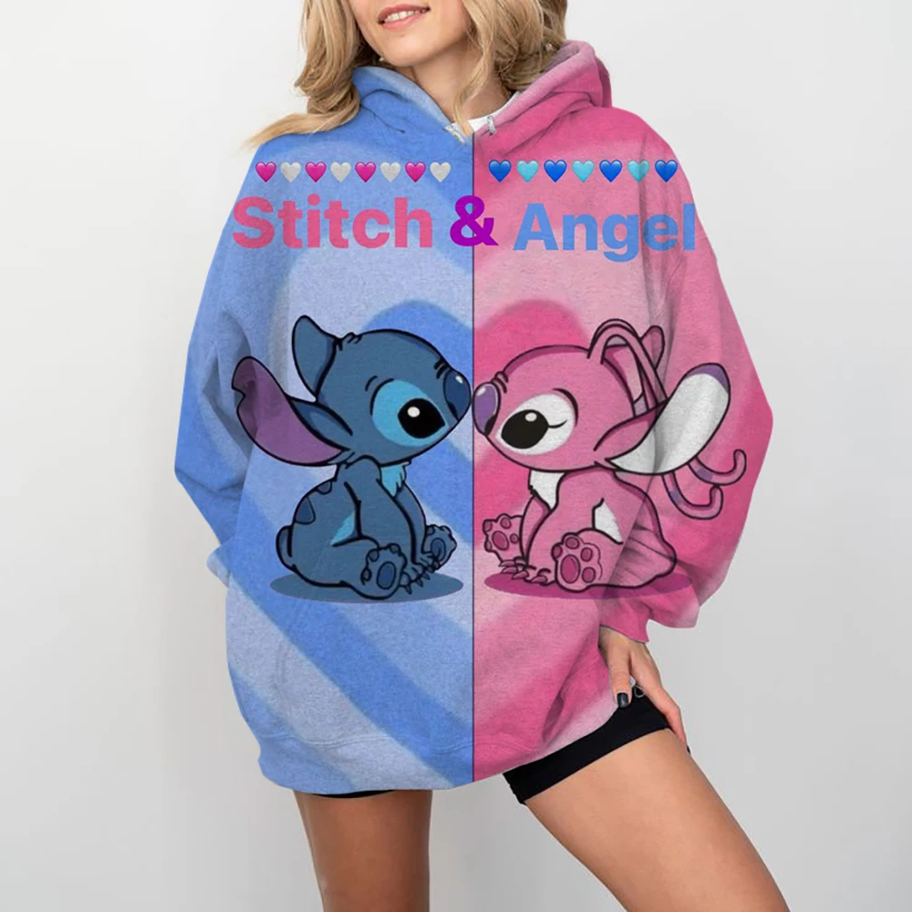 Adorável moletom feminino disney stitch lazer streetwear moletom y2k jovem mulher roupas senhoras moda de alta qualidade S-3XL