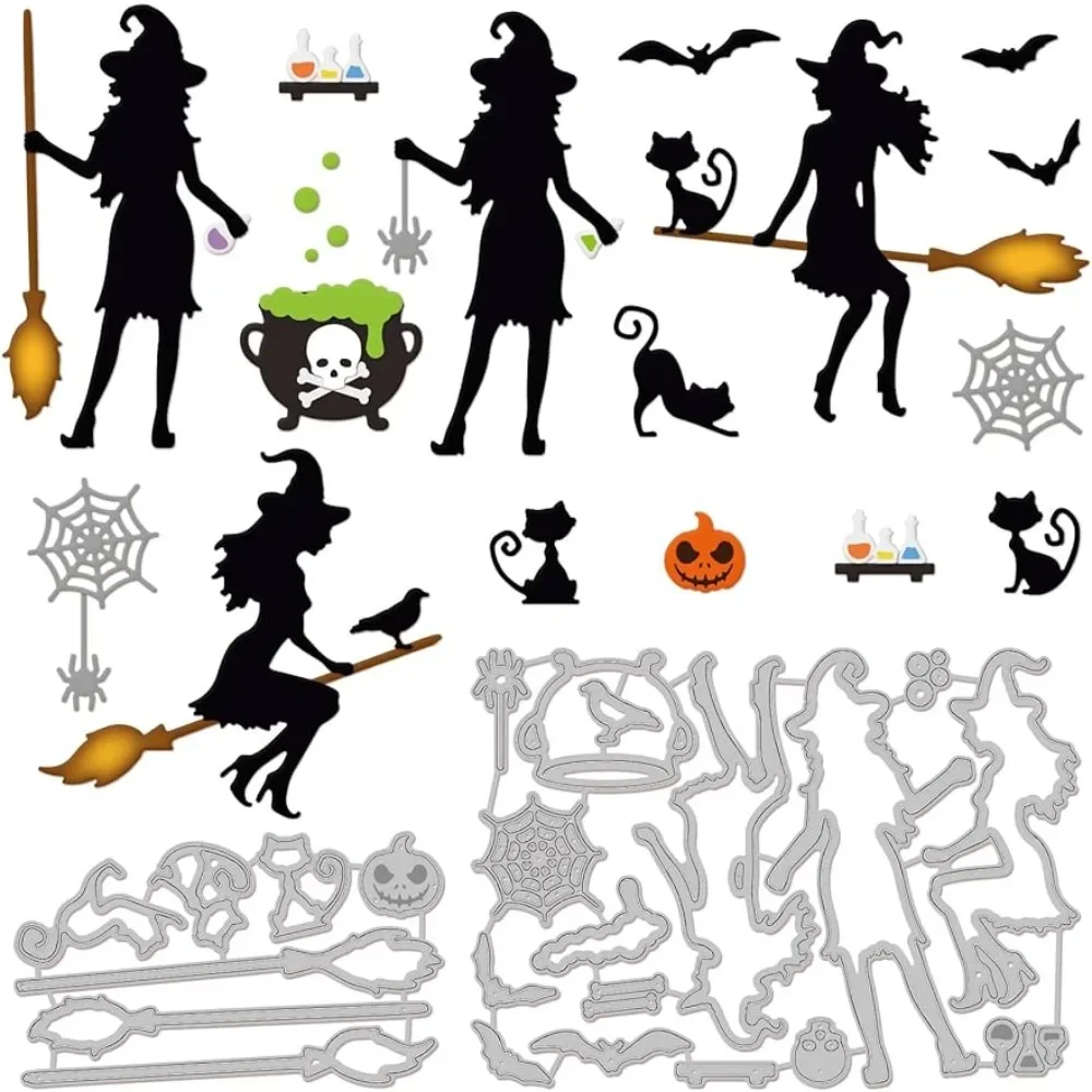 23 Styles Halloween Witch Cat Cutting Dies for DIY Scrapbooking Metal Pumpkin Spider Web Die Cuts Bat Embossing Stencil Template