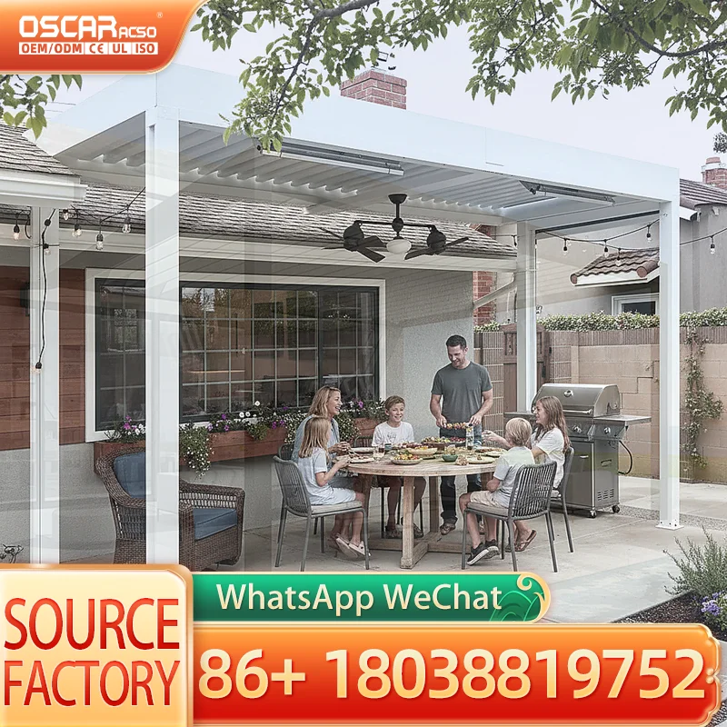 13ft Metal Outdoor Retractable Sunshade Canopy 3x3m Aluminium Pergola for Patio and Garden pergola