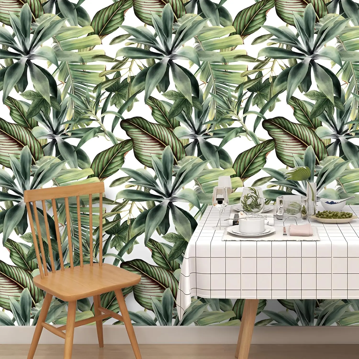 Modern Green Leaf Self Adhesive Wallpaper Peel and Stick Tropical Palm Leaf Contact Paper Removable Self Adhesive Wallpaper