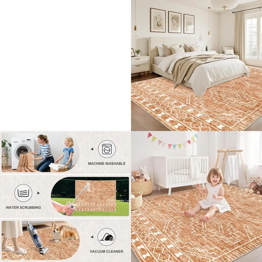 

8x10 Нейтральный ковер в стиле бохо в марокканском стиле — мягкий, тонкий, моющийся ковер для гостиной, спальни, столовой и офиса — темно-коричневый