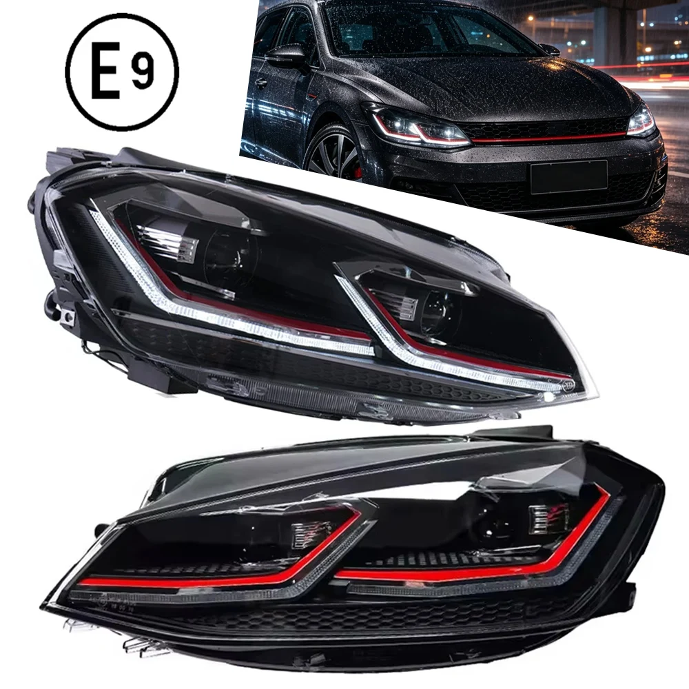 2 Stück Auto-LED-Leuchten für VW Golf 7.5 2018-2021 Scheinwerfer MK7.5 LED-Autolampen Tagfahrlichter Dynamische Blinker Auto-Zubehör