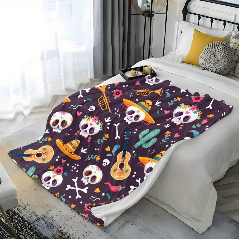 Mexican Sugar Skull Fiesta Blanket Reversible Flannel Throw for Folk Art Lovers AllSeason Comfort Vibrant Culture Gift