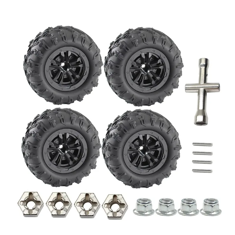 ABJA-For SCY 16101PRO 16102PRO 1/16 RC Car Accessories- 4 Pieces 12Mm Hex Wheel Rims& 85MM Rubber Tires