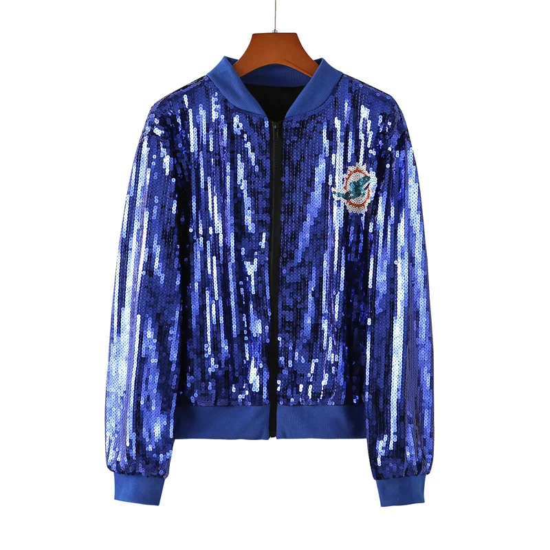 

Spring And Autumn New Cartoon Long Sleeve Round Neck Sequins Outerwear Coats Loose Streetwear Zipper Hip Hop Women Jackets