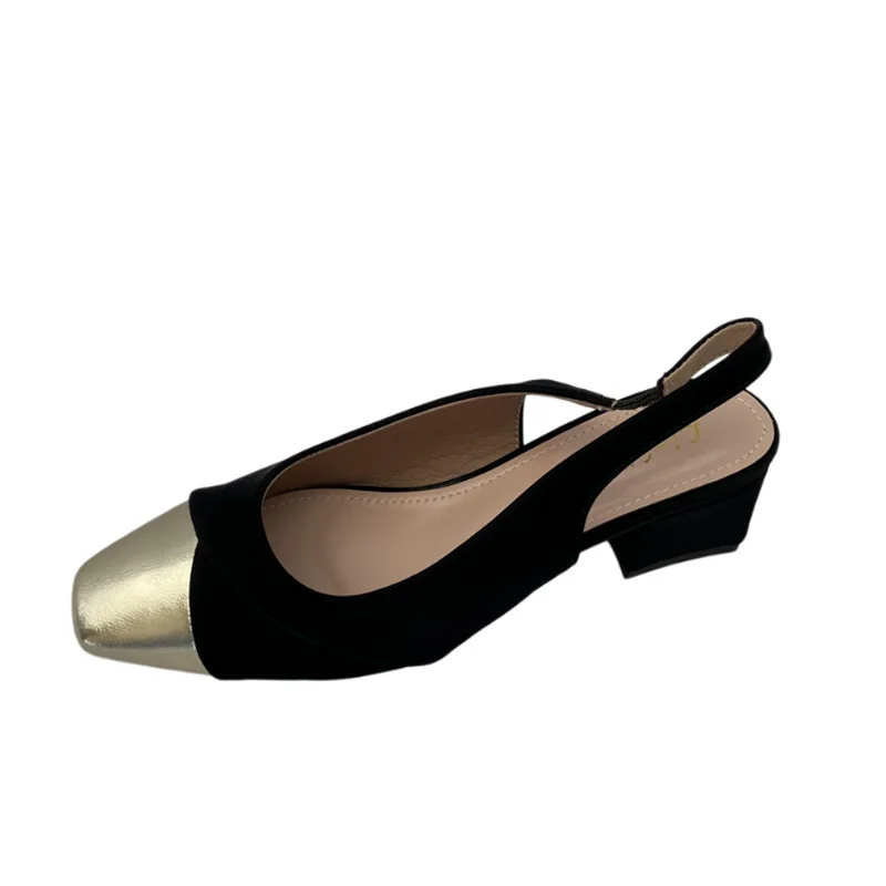 Tacones claros zapatos cómodos para mujer boca poco profunda 2024 sandalias traje femenino Beige Med primavera abierto nuevo bloque Retro bajo cerrado negro