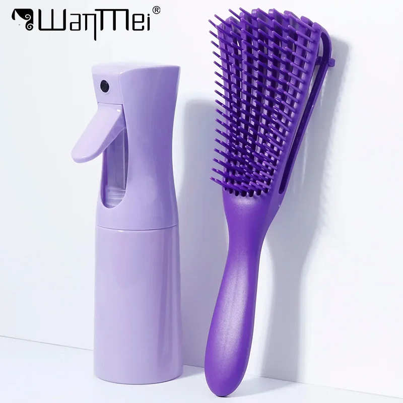 2pcs/set Profesional Hairbrush with Spray Bottle Scalp Massage Hair Care Soft Comb Mist Spray Bottle Salon Hair Styling Tools