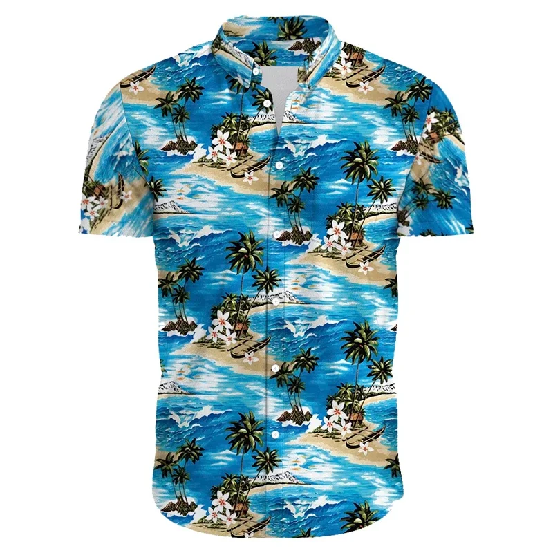 

2024 New Hawaii 3D Print Shirts For Men Clothes Casual Coconut Tree Beach Shirt Hawaiian Short Sleeve Blouses Lapel Tops Clothes