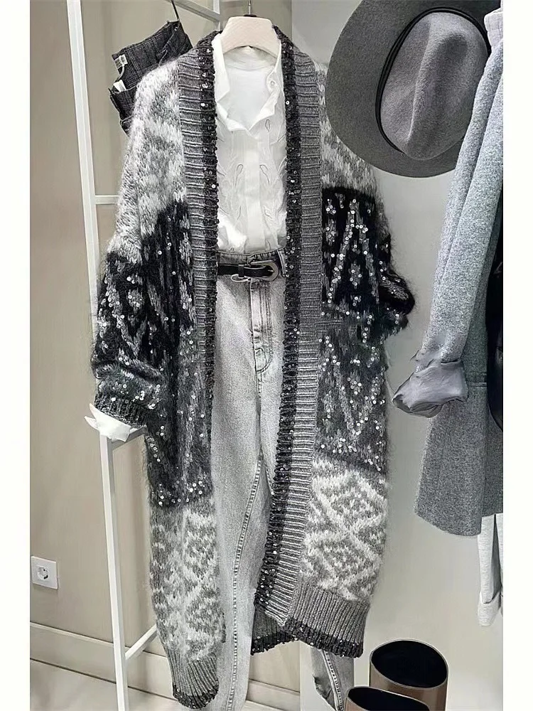 

Вязаный кардиган Laid-ba Sle, свитер Long Sve, тяжелая верхняя одежда средней длины в стиле ретро для женщин