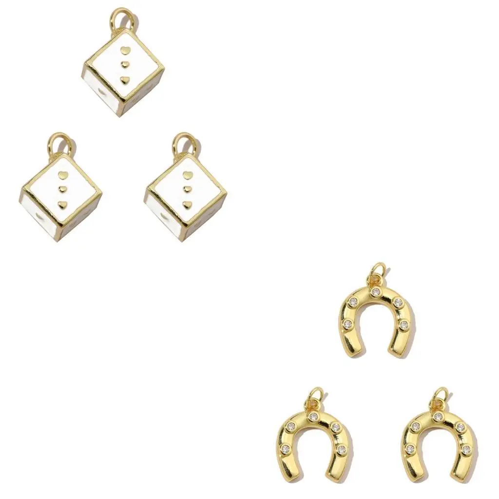 9HJK 3PCS HEART/Horseshoe/DICES PENDANTANTS لصياغة قلادة المجوهرات وأقراط سحر الملحقات العصرية