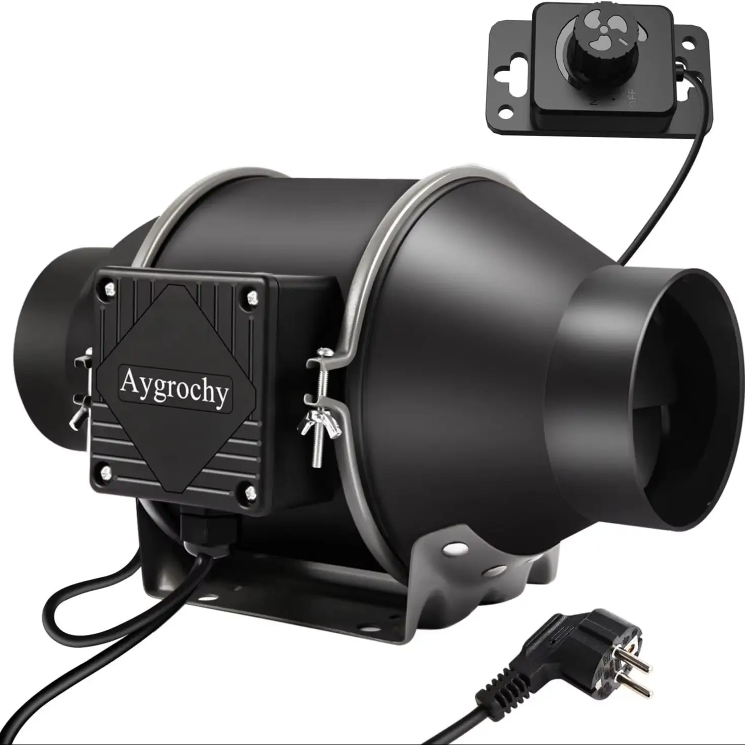 Aygrochy Regelbar Rohrventilator 100mm, Abluftventilator 363 m³/h, EC motor Rohrlüfter mit EU-Stecker,für Keller, Garage, Küche,