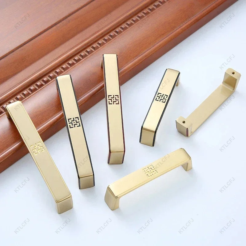 Chinese Style Pure Brass Handle Nordic Retro Style Drawer Wardrobe Wine Cabinet Handle Pastoral Retro Pattern Handle