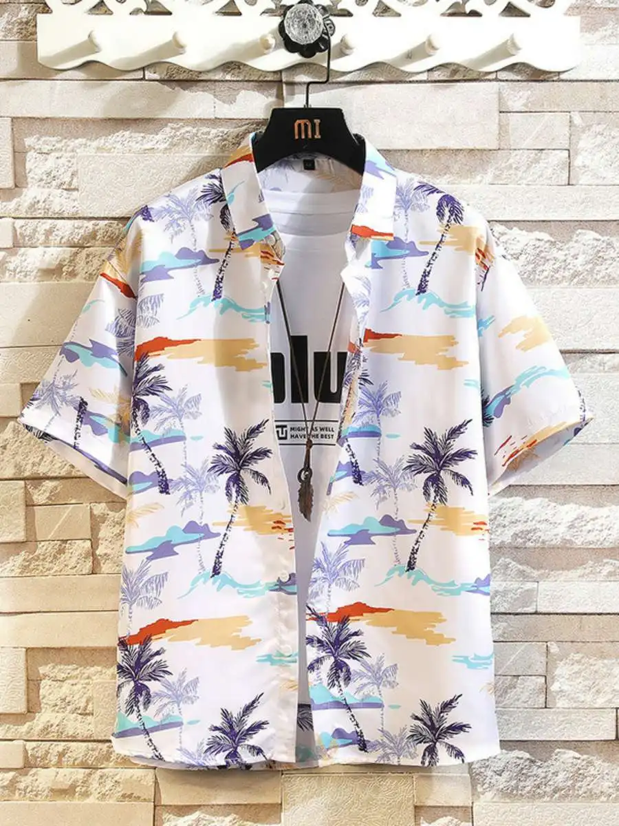 

New Men's Casual Loose Fit Summer Thin Print Beach irt ort Sve Casual irt Spring 2024 Loose Sle Daily Wear