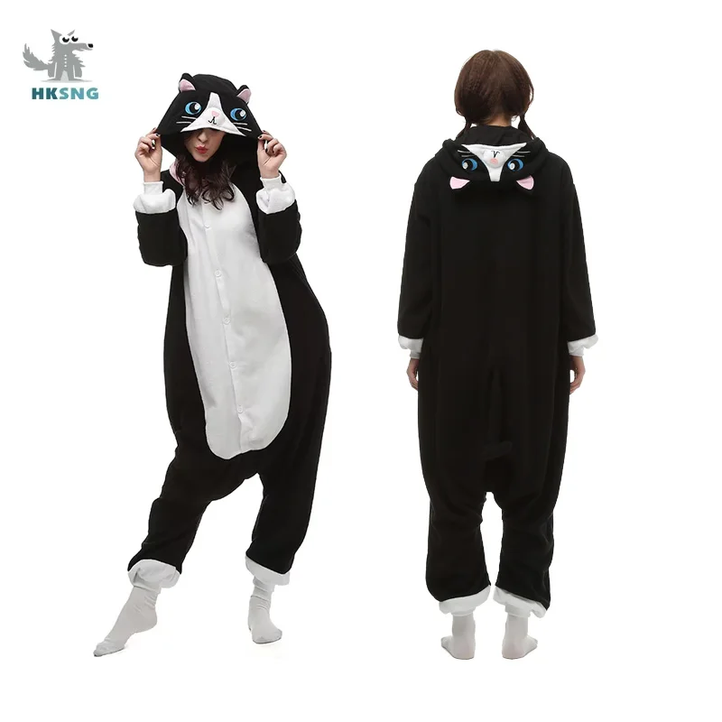 

HKSNG Animal Adult Black Cat Kigurumi Onesie Pajamas XL Size Cartoon Family Halloween Party Costumes Hooded Best Christmas Gift