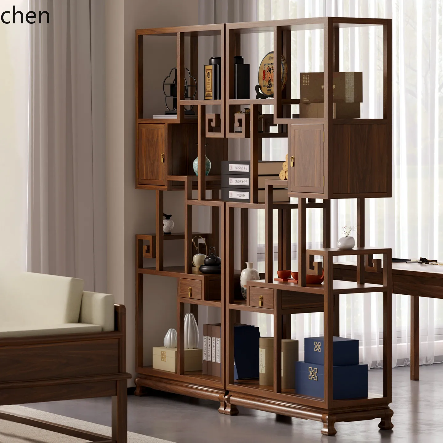 ZML Solid Wood Display Cabinet Office Display Cabinet Living Room Wine Cabinet Partition Display