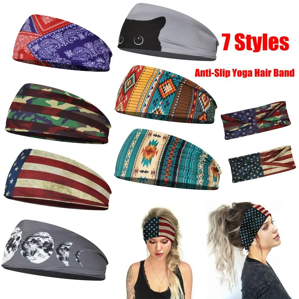 Pattern Men Women Stretchable Anti-Slip Sweat Absorbing Running Hairband Fitness Sweat Bands Sports Headband Yoga Hair Bands