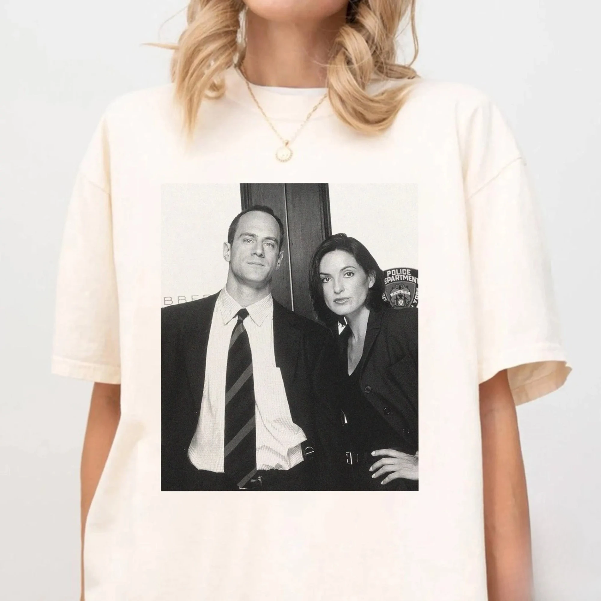 Elliot Stabler and Olivia Benson Printed Women T-shirt Spring/Summer Fashion Trend Pure Cotton Top Neutral Short Sleeve T-shirt