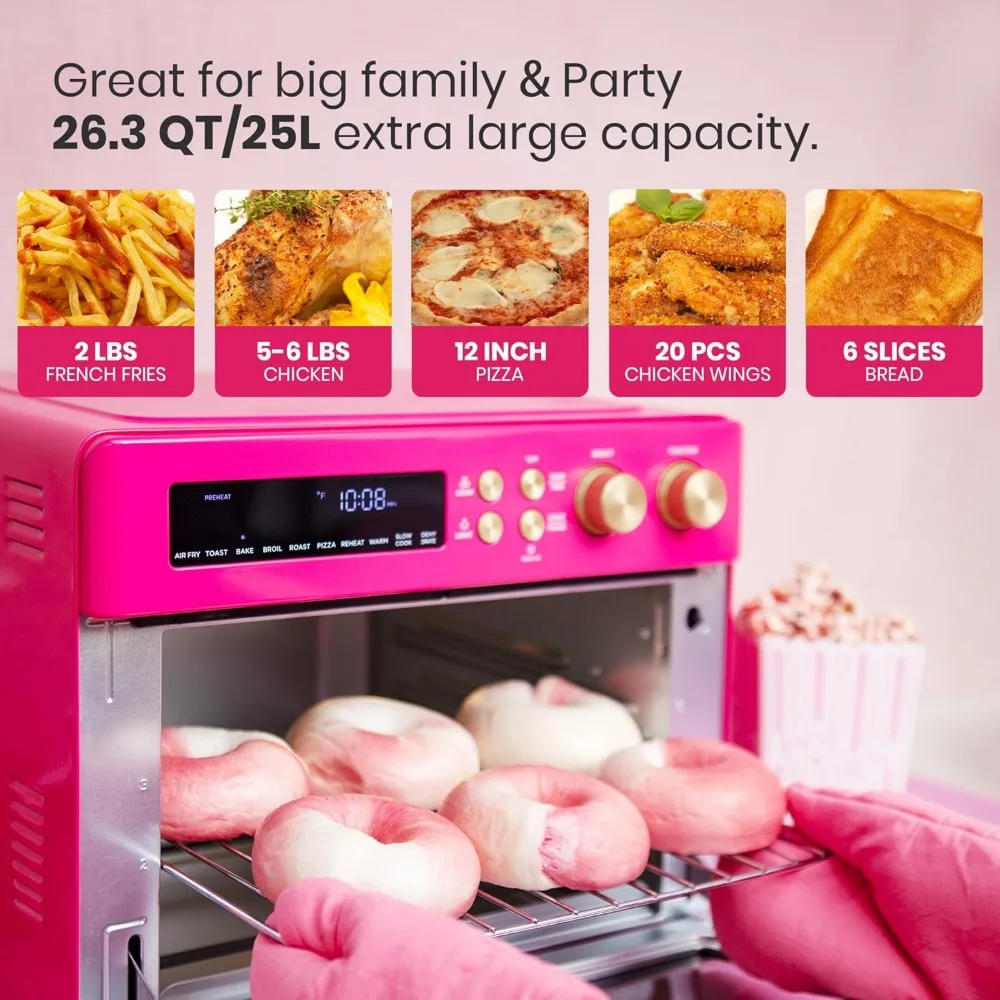 Limited Edition Happy Pink Infrared Heating Air Fryer Toaster Oven, Extra Large Countertop Convection Oven 10-in-1 Combo