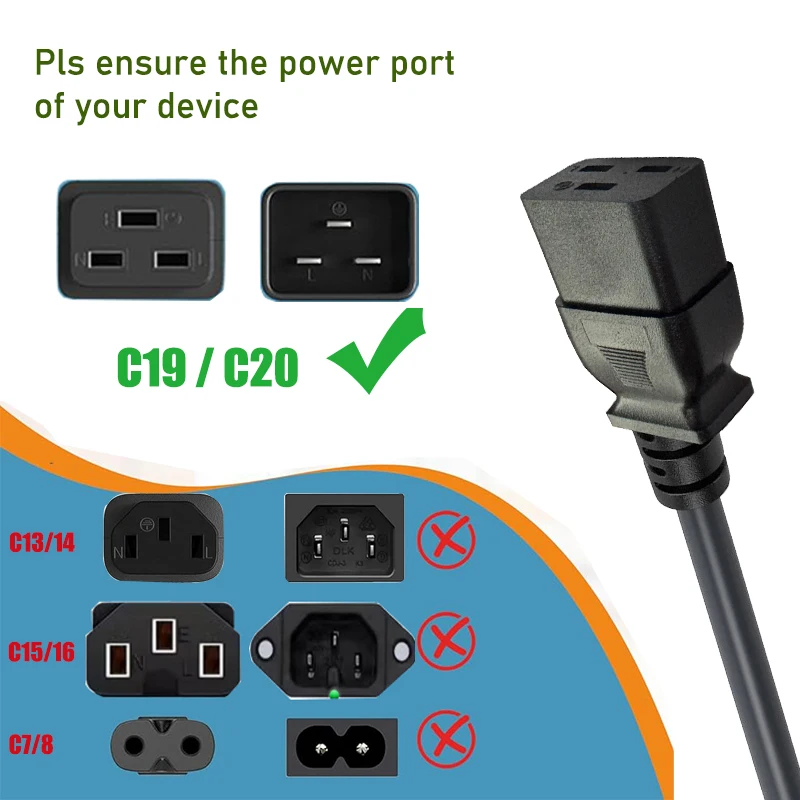 Heavy Duty EU 3-Pin Plug to IEC C19 Power Cord EU Mains Power plug to IEC320 C19 Power Extension Cable PSU Power Cord 3X2.5mm2