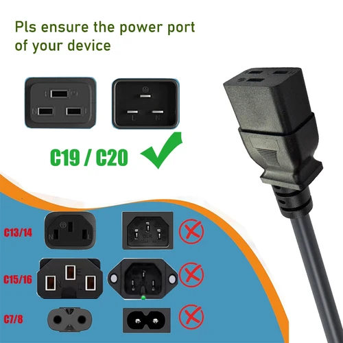 Imagen 2 del producto Cable de alimentación de alta resistencia con enchufe europeo de 3 pines a IEC C19, cable de extensión de alimentación de la red eléctrica europea a IEC320 C19, cable de alimentación para fuente de alimentación (PSU) de 3x2,5 mm²