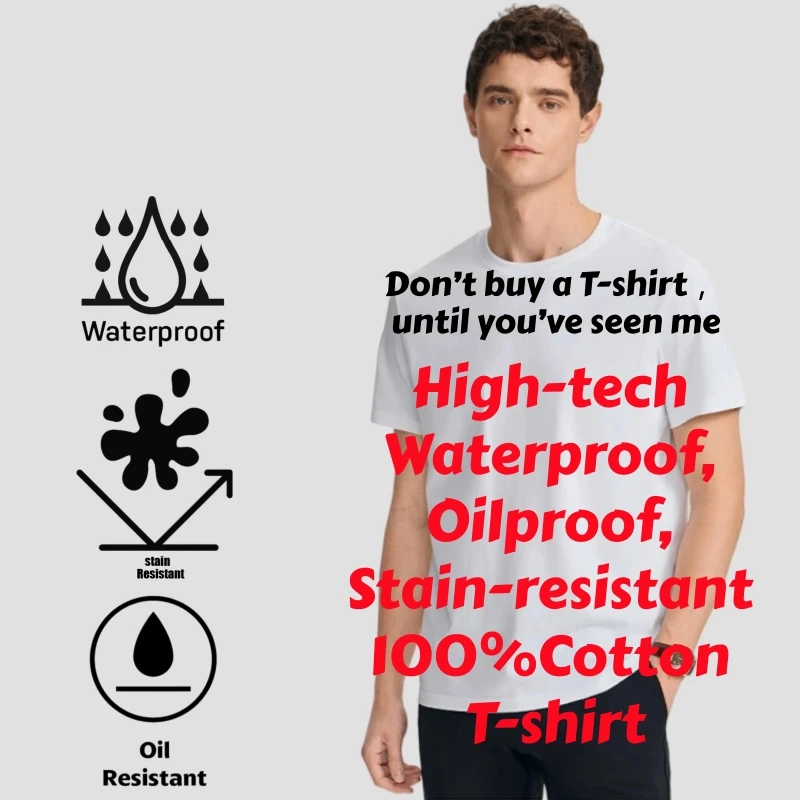 

Men's And Women's 100% Cotton T-Shirt Waterproof Oilproof Stain Resistant Black White Casual Short Sleeve Breathable Tech Tee