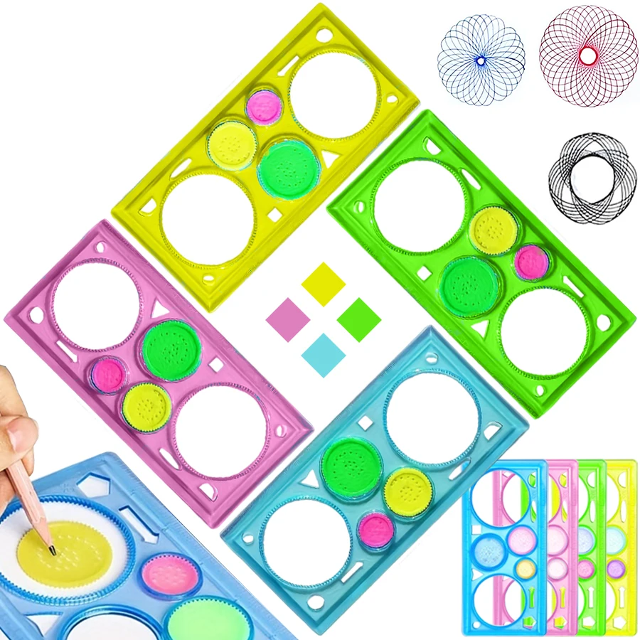 

Набор из 4 прозрачных линеек 20x11 см, вращающиеся шаблоны для черчения геометрических фигур, многоразовые практичные инструменты для рисования