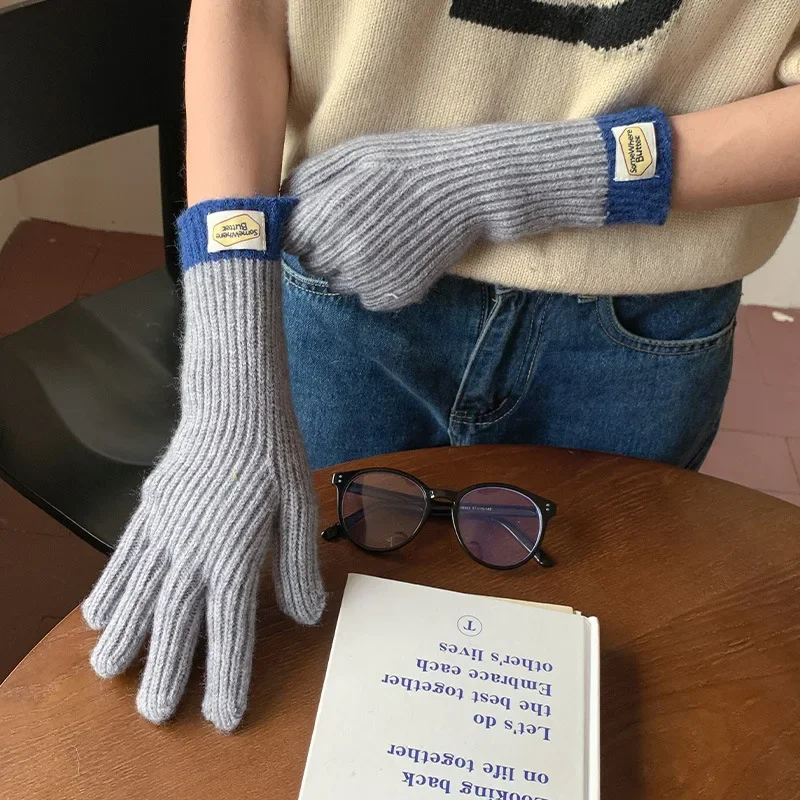 女性熱ニット手袋冬ラベル肥厚熱手袋タッチスクリーンストライプ指ユニセックス熱手袋